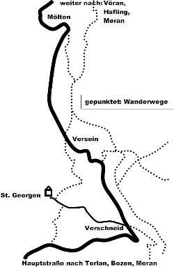 Skizze zur abgeschiedenen Lage und Zufahrt nach St. Georgen