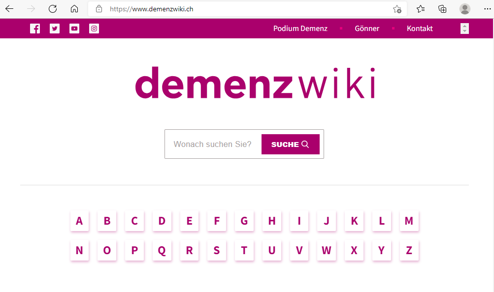 Startseite von demenzwiki.ch
